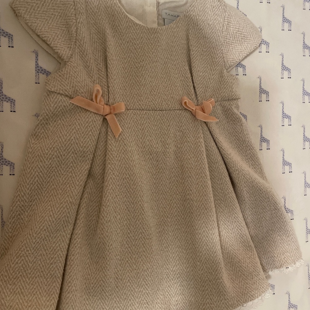 Tahari gold herringbone with velvet ribbons